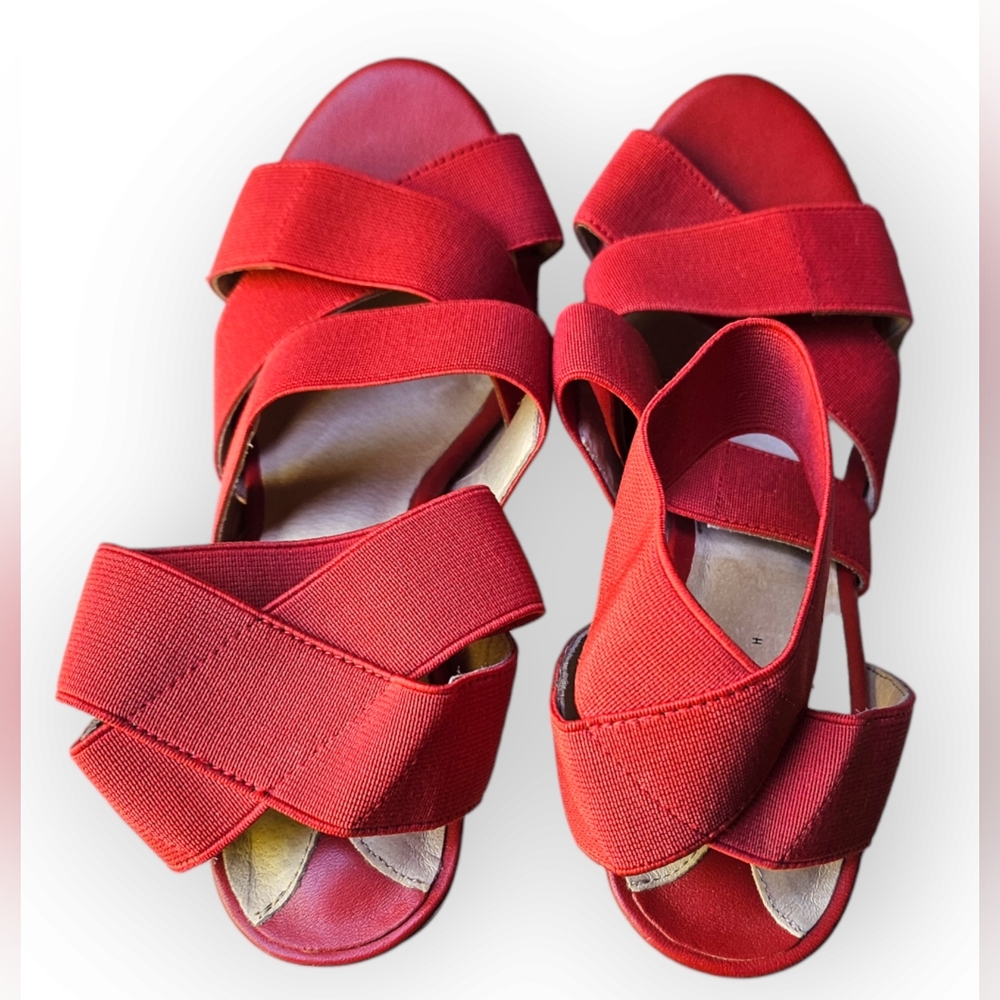 Leith Clear Block Acrylic Heel Red Sandals Elastic Ankle Strap 6 M - Picture 4 of 6